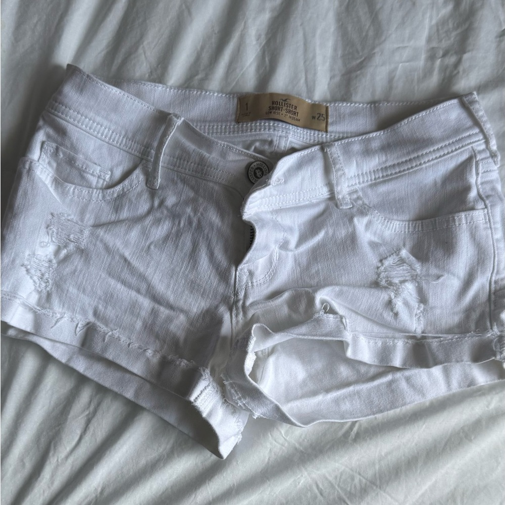 Hollister Bright White Ripped Jean Shorts